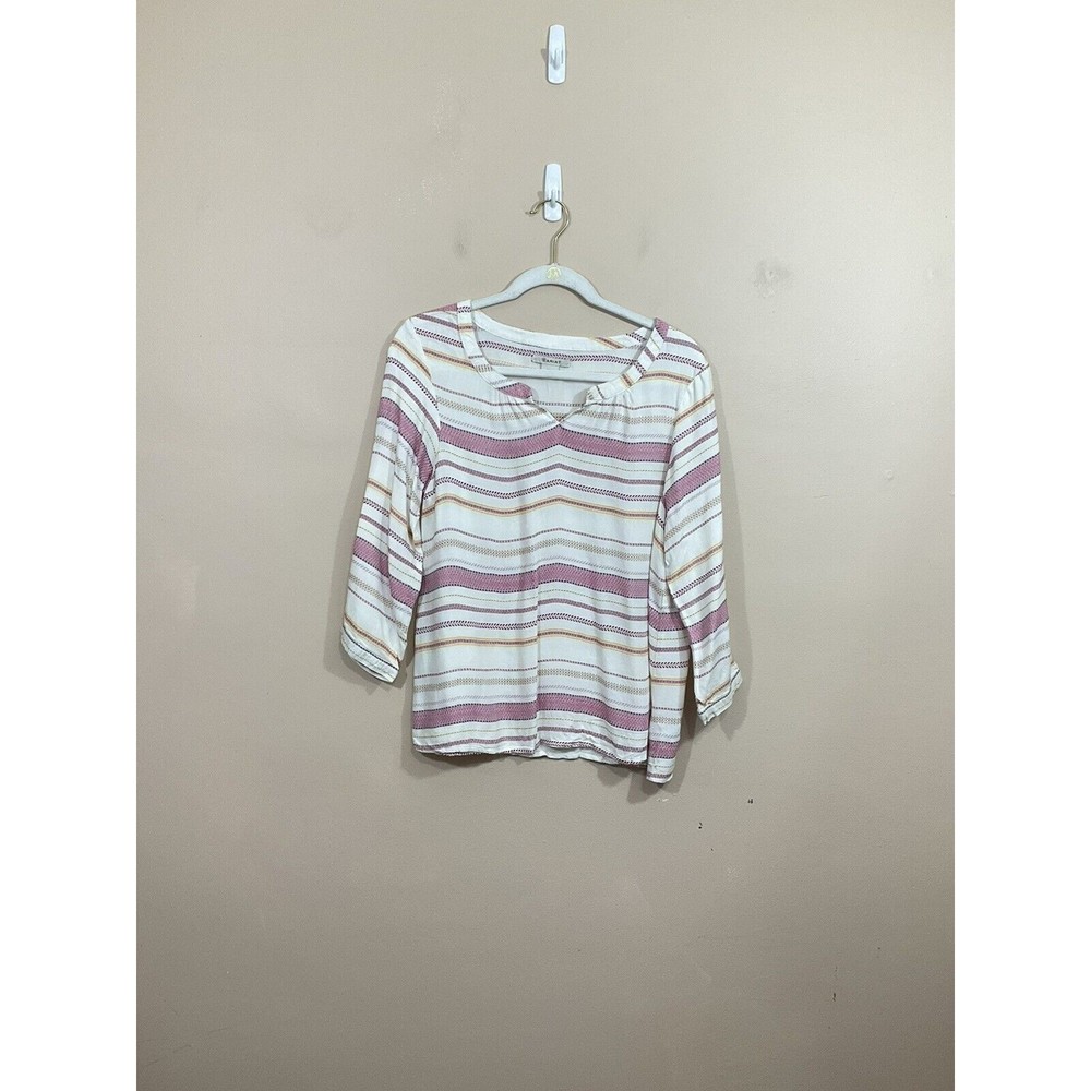 Ariat Womens Gratified Striped Shirt S White Pink Western Coastal Minimalist